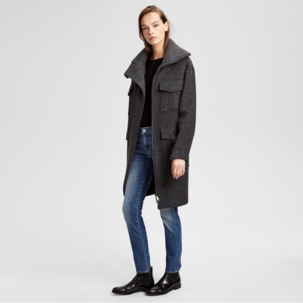 Theory Charcoal Wool Twill Military Coat Size Small 4 Worn once! $795